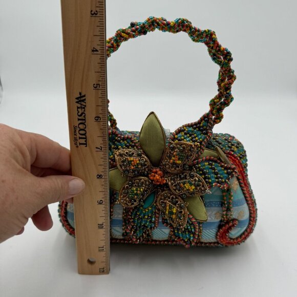 Mary Frances floral motif beaded bag teal orange green *read* - Picture 15 of 16